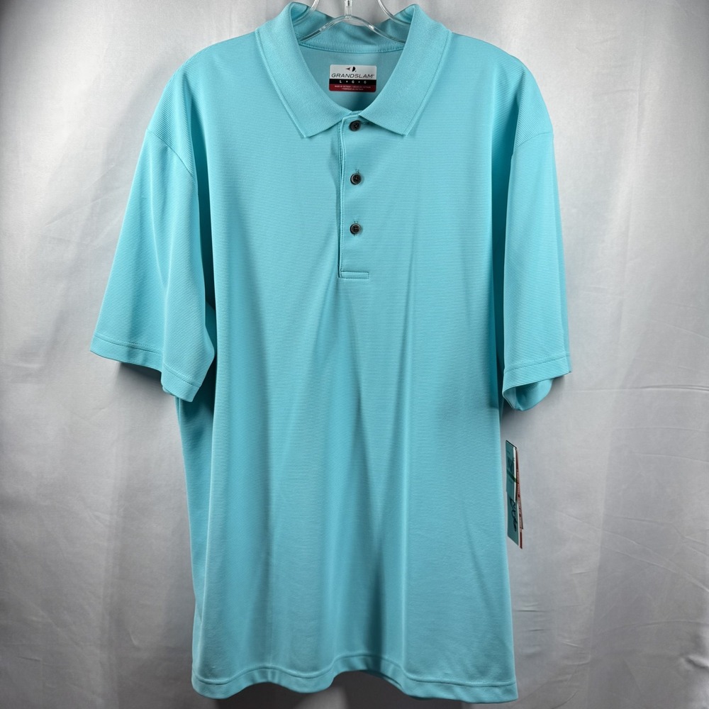 Grand Slam Polo Shirt Mens Large Blue Golf Performance UPF 50 Dry Easy Care